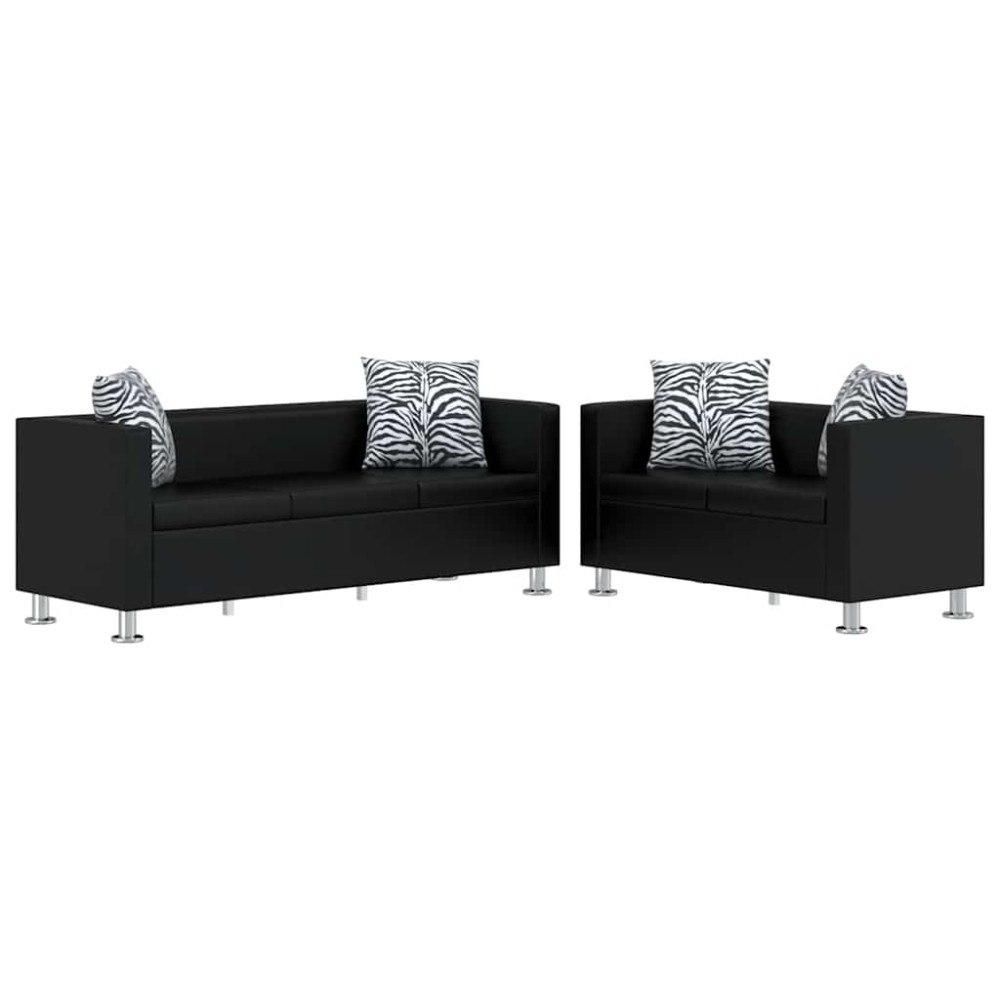 vidaXL Soffgrupp konstläder med 3-sits och 2-sits svart
