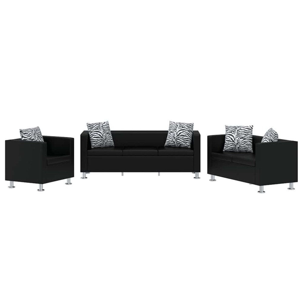 vidaXL Soffgrupp konstläder med fåtölj 3-sits och 2-sits svart