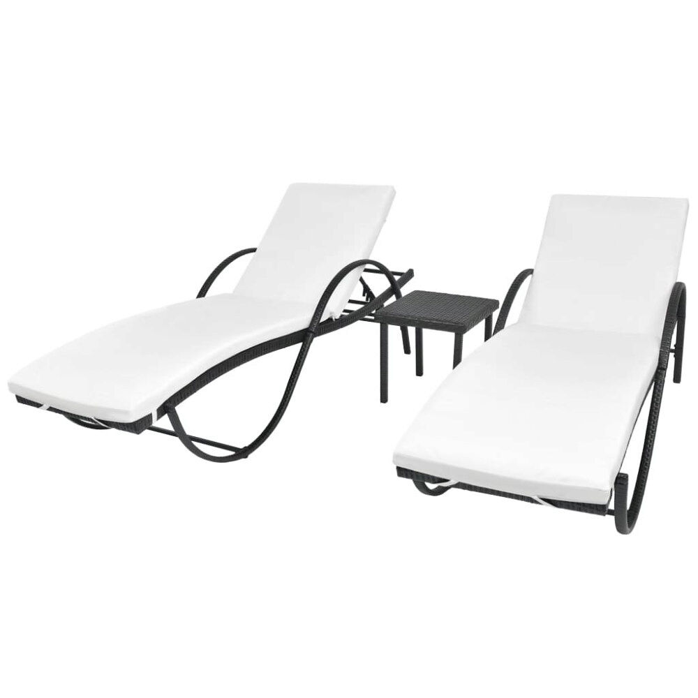 vidaXL Solsängar 2 st med bord konstrotting svart