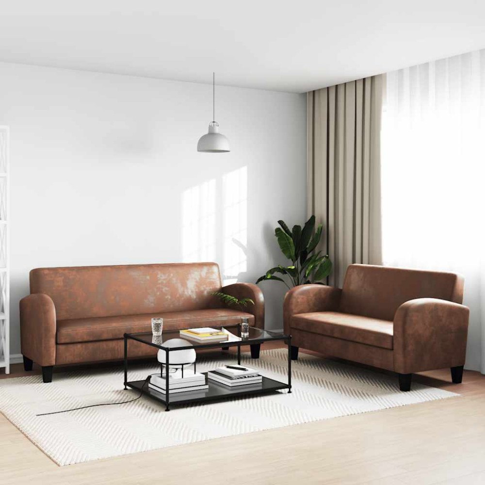 vidaXL Soffgrupp 2 delar konstmocka brun