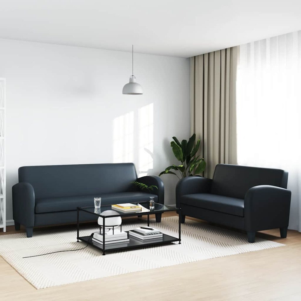 vidaXL Soffgrupp 2 delar konstläder svart