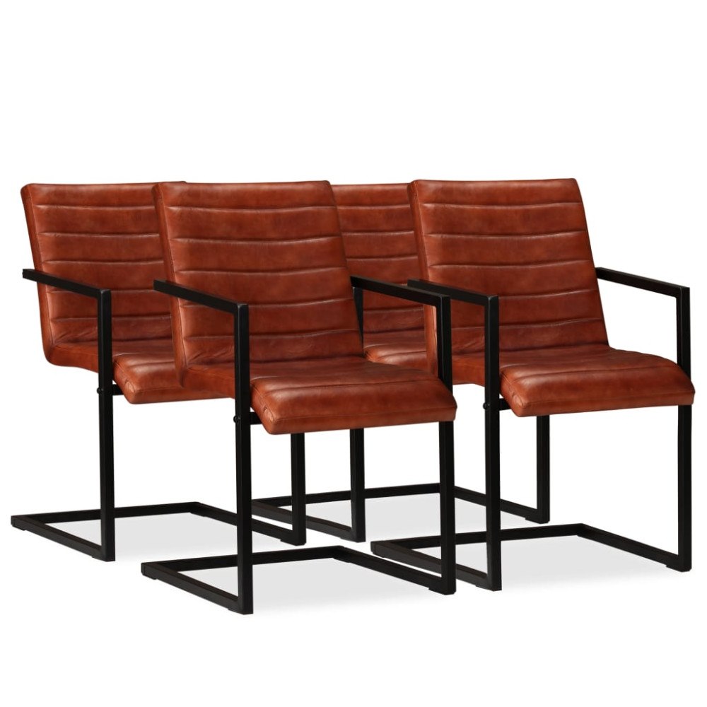 vidaXL Matstolar 4 st brun äkta läder