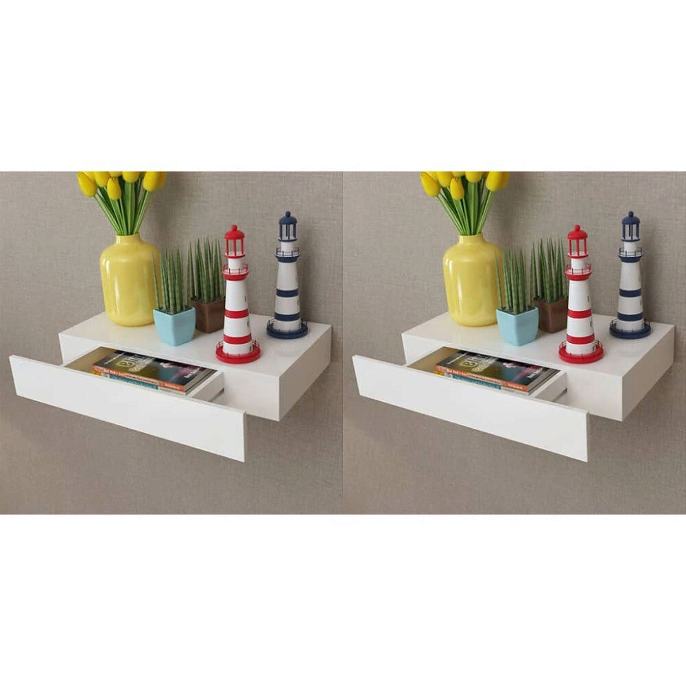 vidaXL Svävande vägghyllor med lådor 2 st 48 cm vit