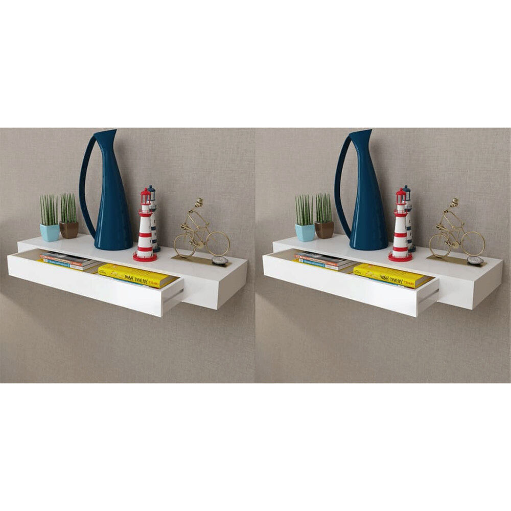 vidaXL Svävande vägghyllor med lådor 2 st 80 cm vit