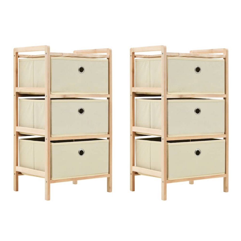 vidaXL Förvaringshyllor 2 st med 3 tygkorgar cederträ beige