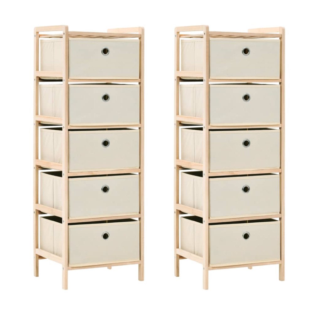 vidaXL Förvaringshyllor 2 st med 5 tygkorgar cederträ beige