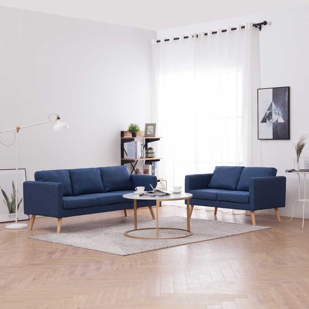 vidaXL Soffgrupp 2 delar tyg blå