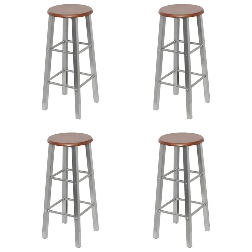 vidaXL Barstolar 4 st silver och brun MDF