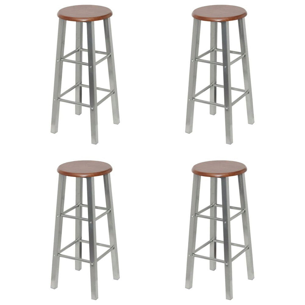 vidaXL Barstolar 4 st silver och brun MDF