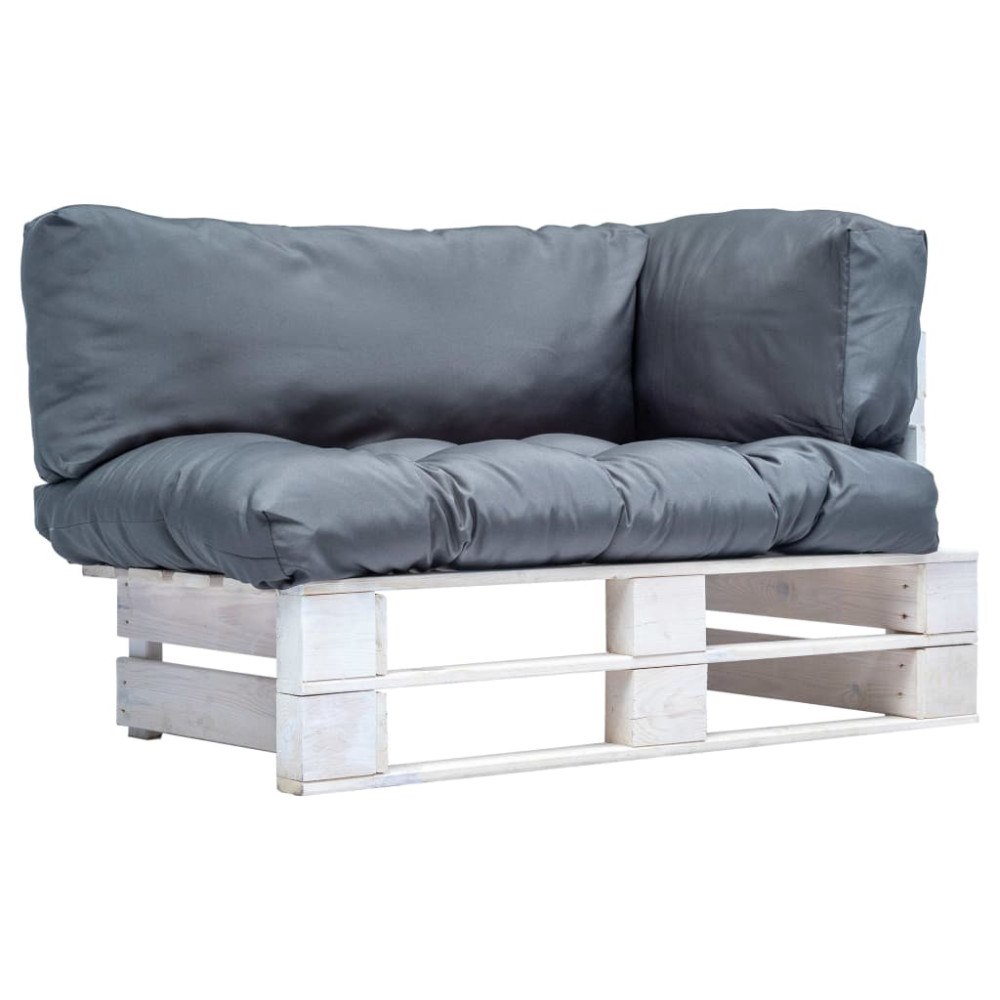 vidaXL Pallsoffa med gråa dynor furu