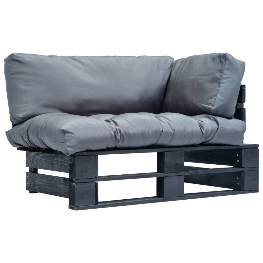 vidaXL Pallsoffa med dynor grå massiv furu