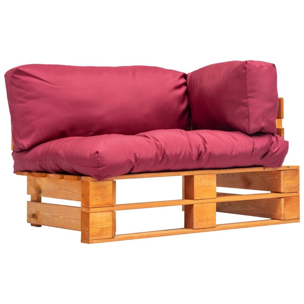 vidaXL Pallsoffa med röda dynor furu