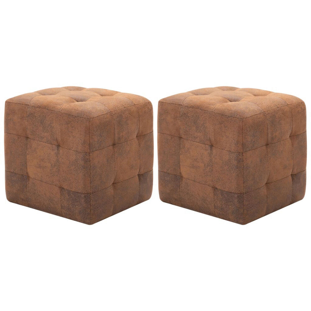 vidaXL Sittpuff 2 st brun 30x30x30 cm konstmocka