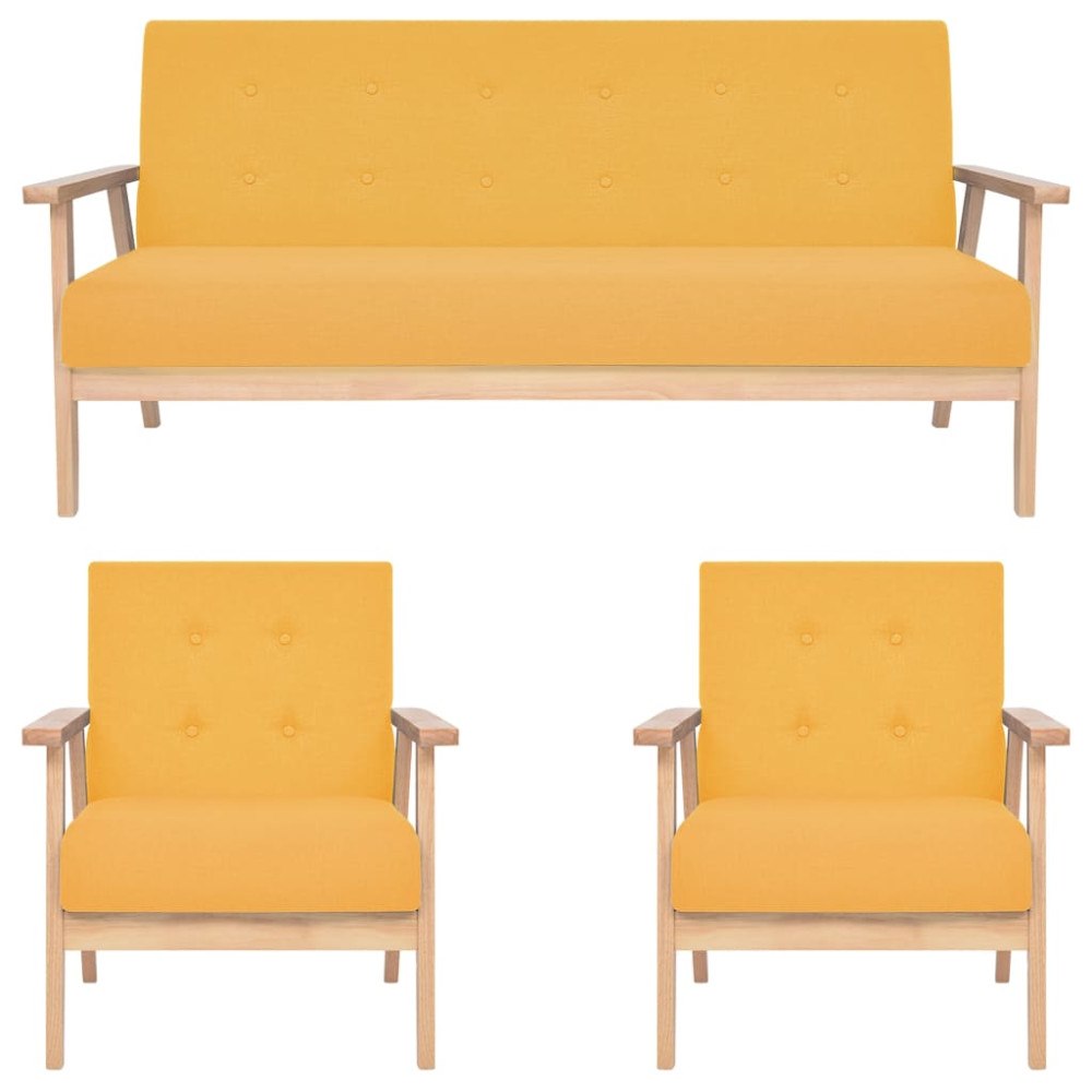 vidaXL Soffgrupp 3 delar tyg gul