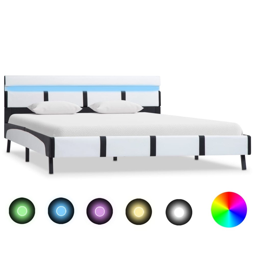 vidaXL Sängram med LED vit konstläder 160x200 cm