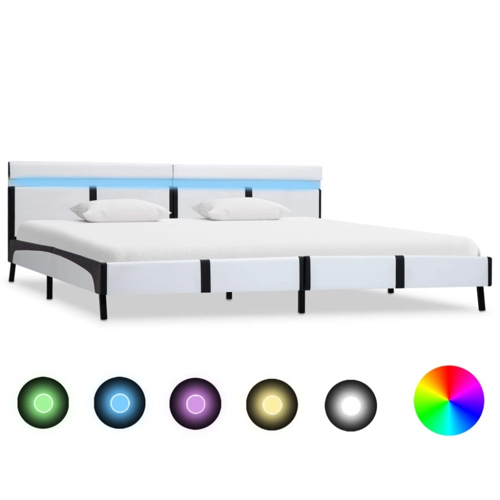 vidaXL Sängram med LEDs utan madrass vit 180x200 cm