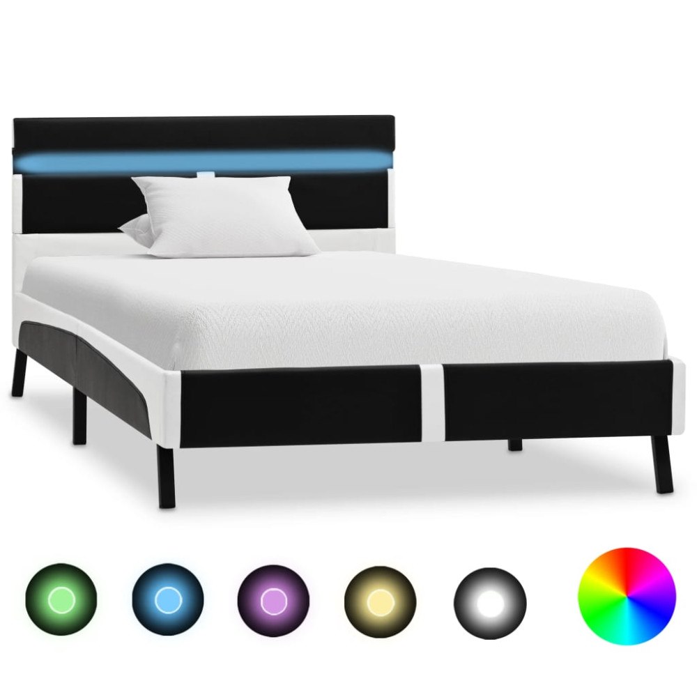 vidaXL Sängram med LEDs utan madrass svart konstläder 90x200 cm