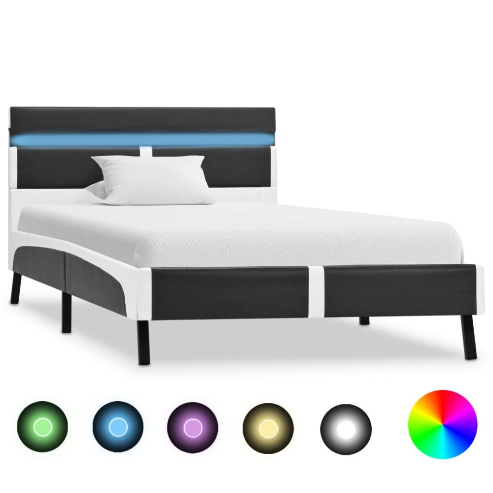 vidaXL Sängram med LEDs utan madrass grå konstläder 90x200 cm
