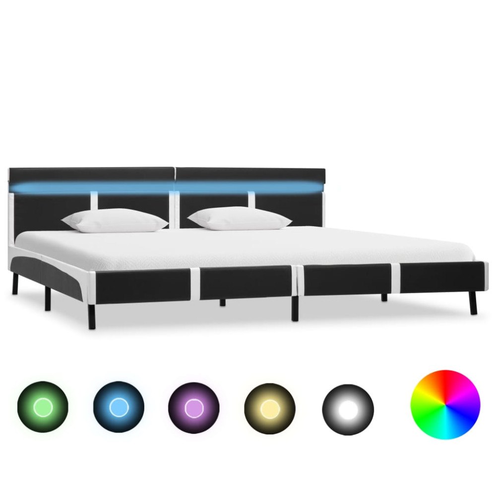 vidaXL Sängram med LEDs utan madrass grå konstläder 180x200 cm