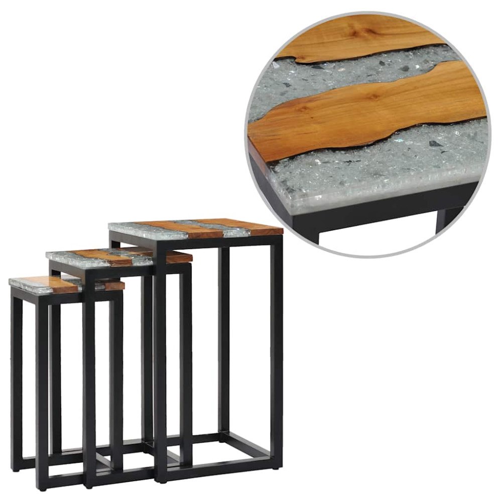 vidaXL Satsbord 3 st massiv teak och polyresin