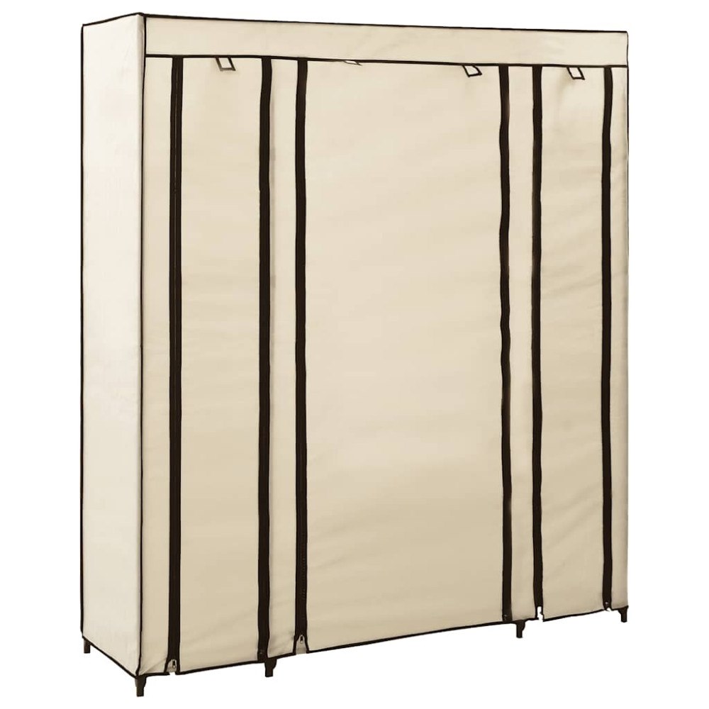 vidaXL Garderob med fack och stänger gräddvit 150x45x176 cm tyg