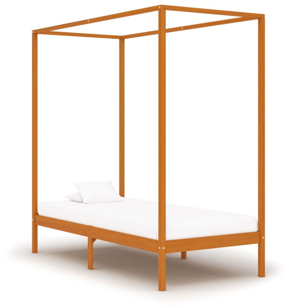 vidaXL Sänghimmel utan madrass honungsbrun massivt trä 90x200 cm