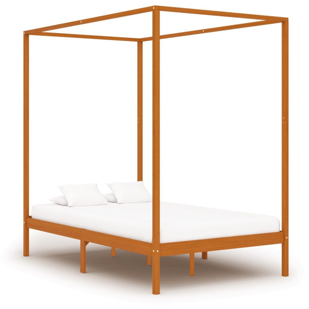 vidaXL Sänghimmel utan madrass honungsbrun massivt trä 120x200 cm