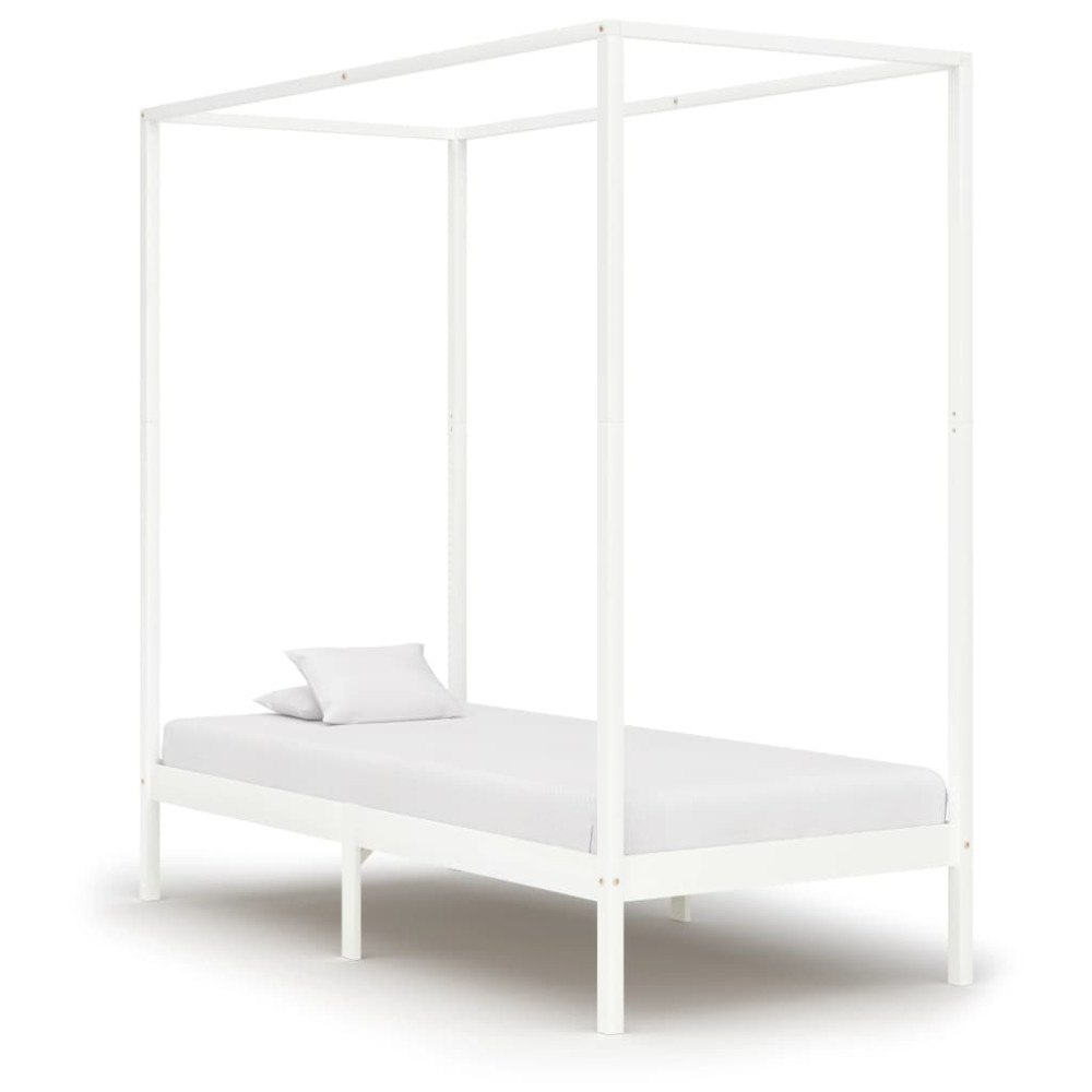 vidaXL Sänghimmel utan madrass vit massivt trä 90x200 cm