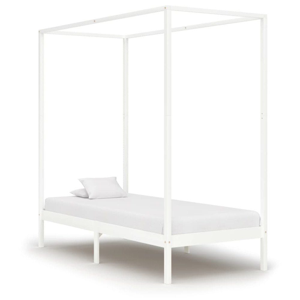 vidaXL Sänghimmel utan madrass vit massivt trä 100x200 cm