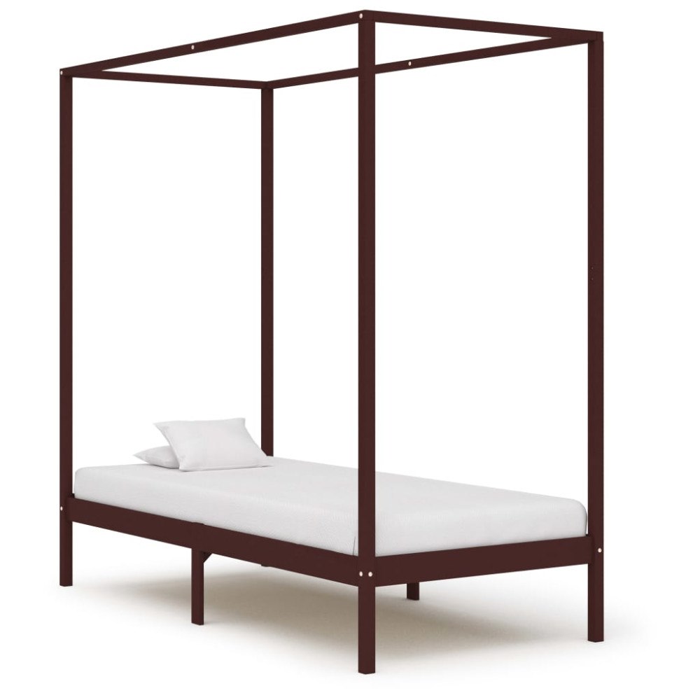vidaXL Sänghimmel utan madrass mörkbrun massivt trä 90x200 cm