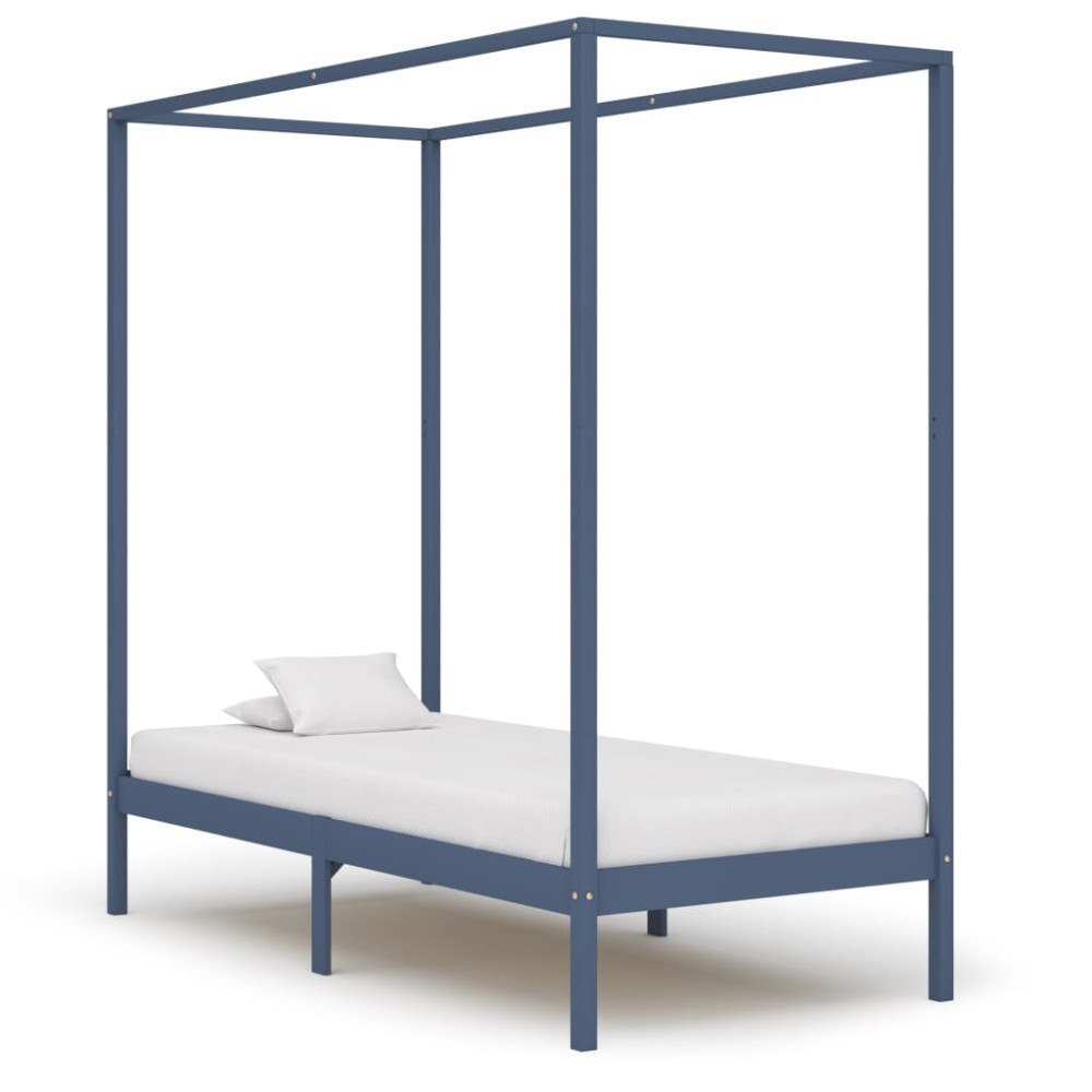 vidaXL Sänghimmel utan madrass grå massivt trä 90x200 cm
