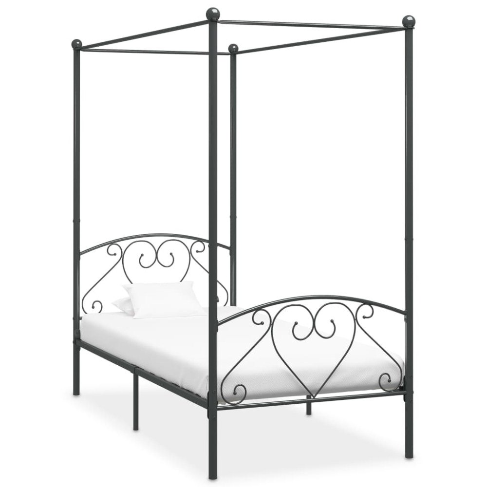 vidaXL Sänghimmel utan madrass grå metall 90x200 cm