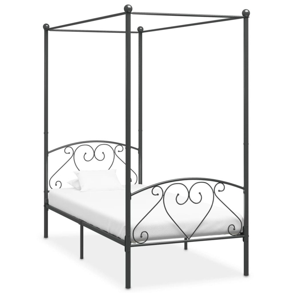 vidaXL Sänghimmel utan madrass grå metall 100x200 cm