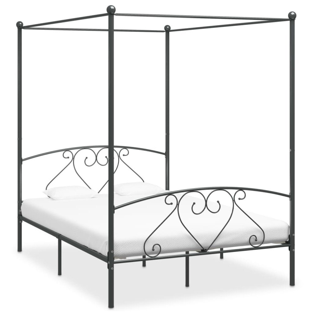 vidaXL Sänghimmel utan madrass grå metall 160x200 cm