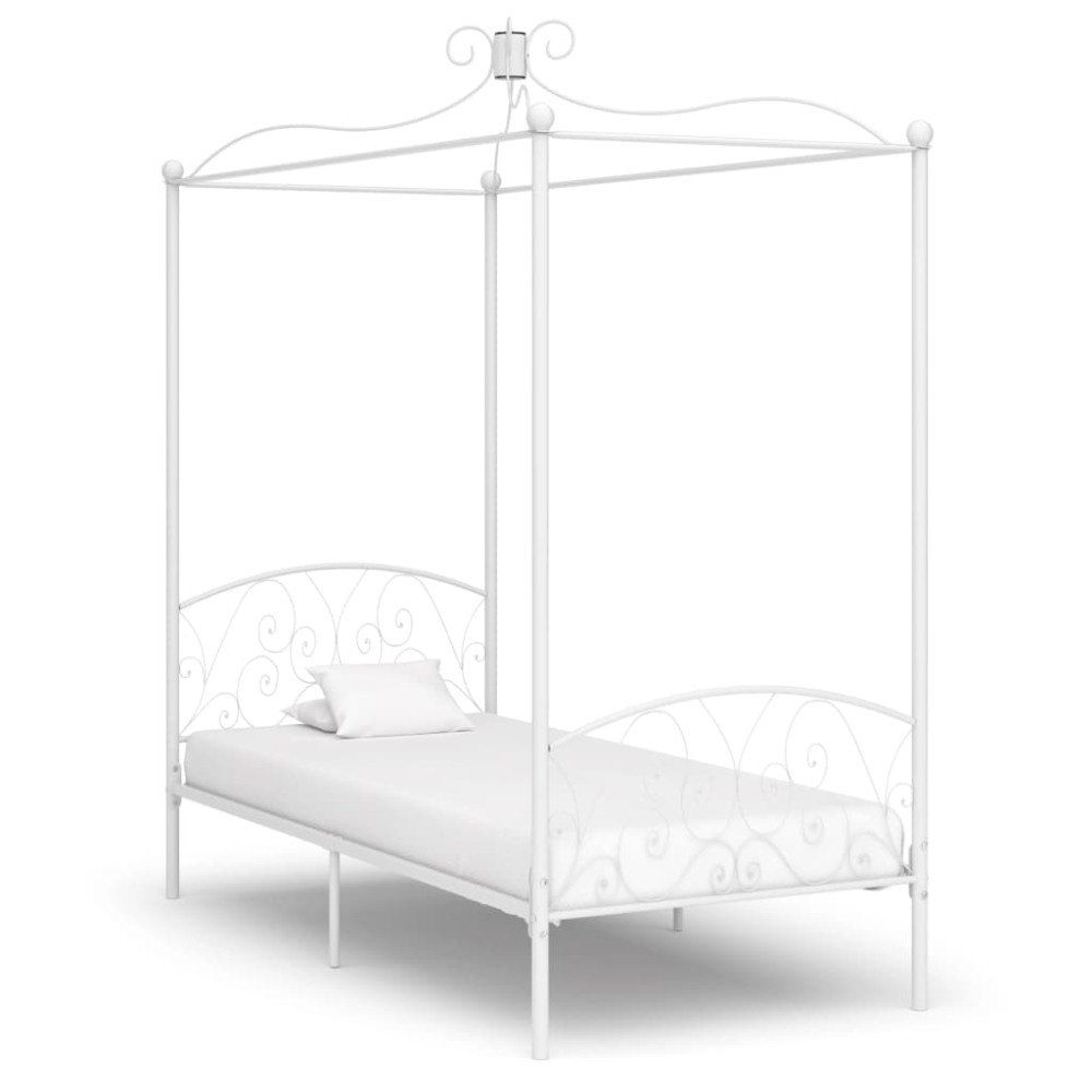 vidaXL Sänghimmel utan madrass vit metall 100x200 cm
