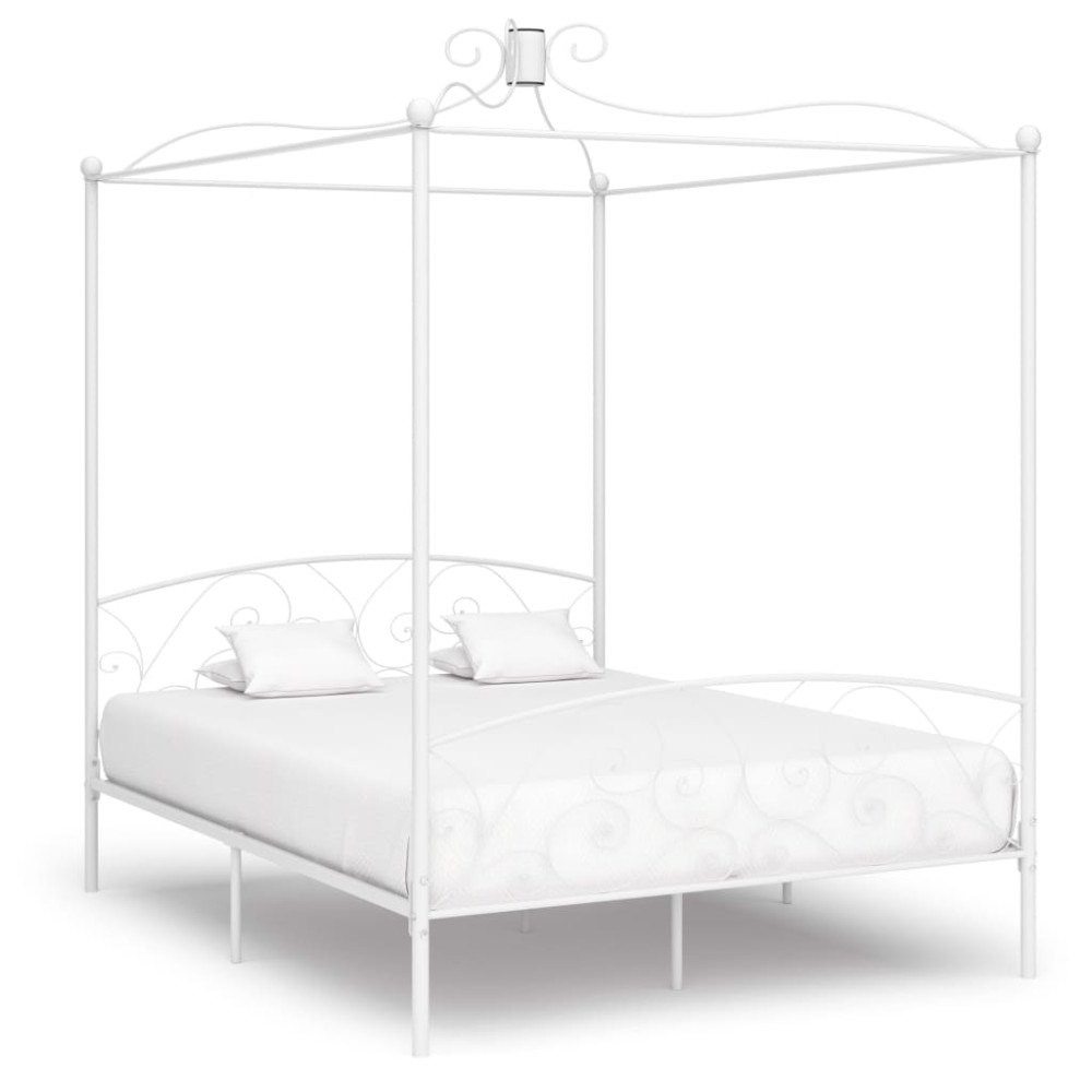 vidaXL Sänghimmel utan madrass vit 160x200 cm metall
