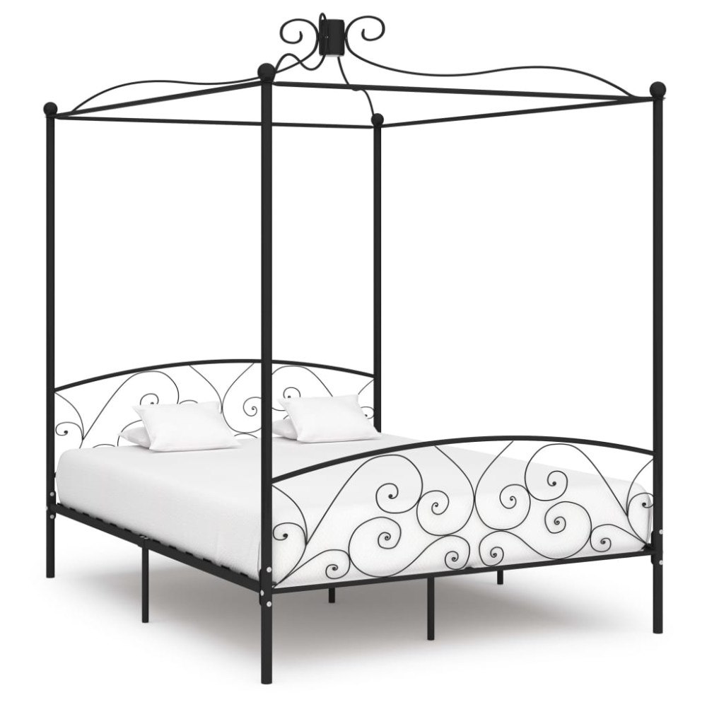 vidaXL Sänghimmel utan madrass svart metall 160x200 cm