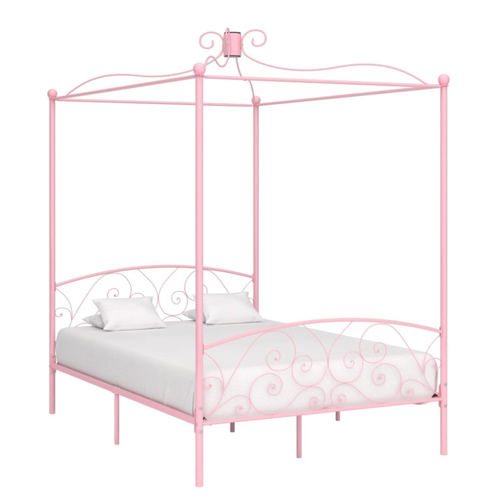 vidaXL Sänghimmel utan madrass rosa metall 120x200 cm
