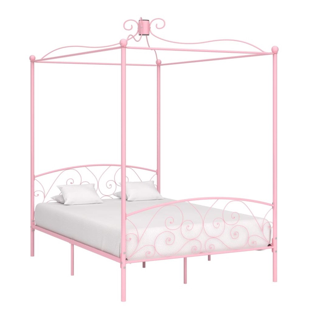 vidaXL Sänghimmel utan madrass rosa metall 120x200 cm
