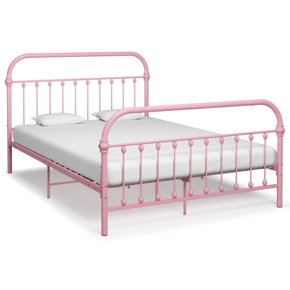 vidaXL Sängram utan madrass rosa metall 140x200 cm