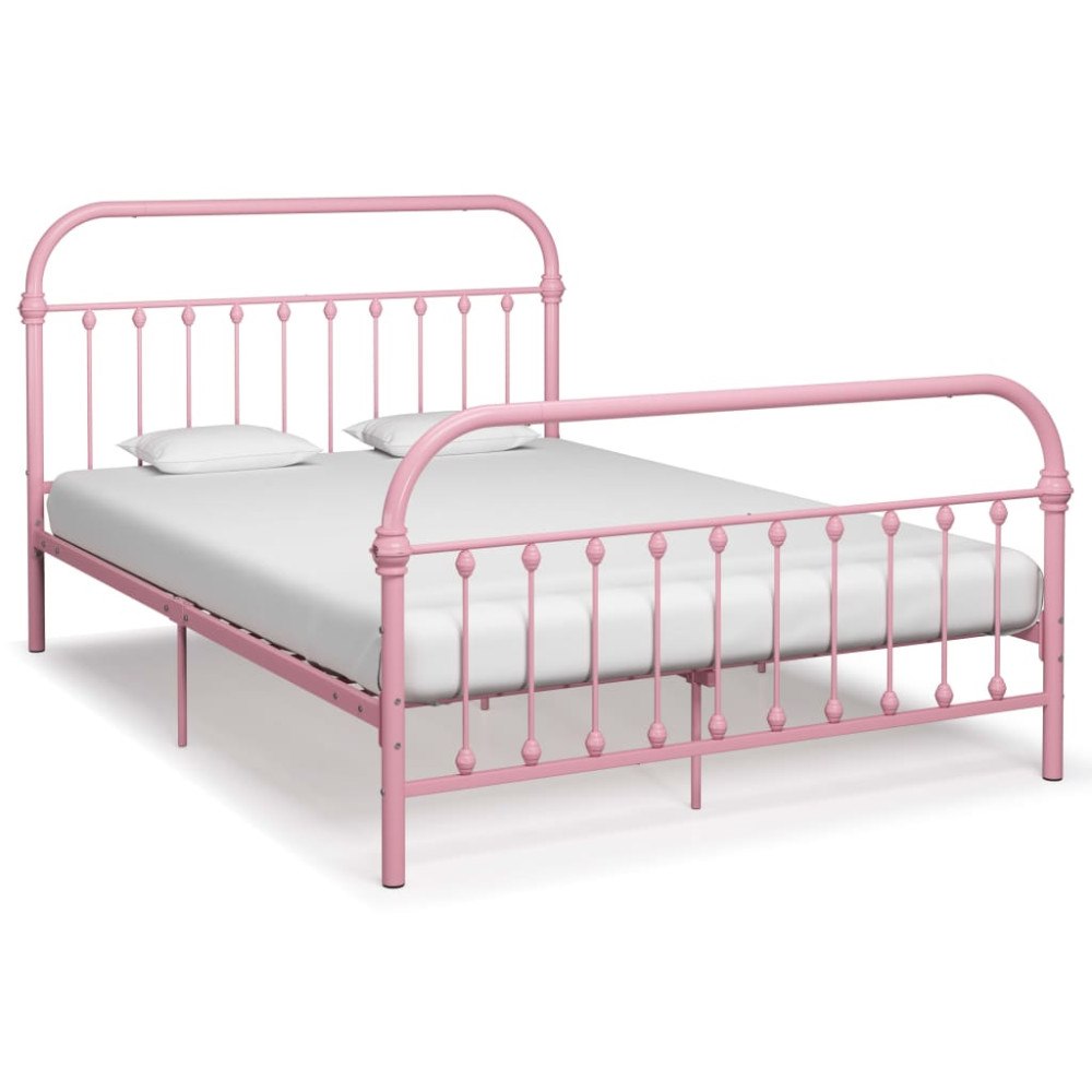 vidaXL Sängram utan madrass rosa metall 160x200 cm