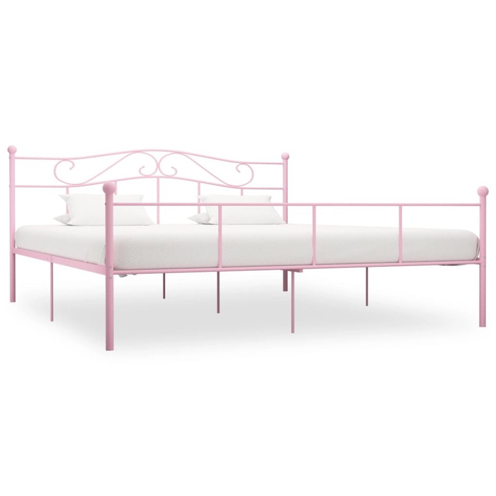 vidaXL Sängram utan madrass rosa metall 180x200 cm
