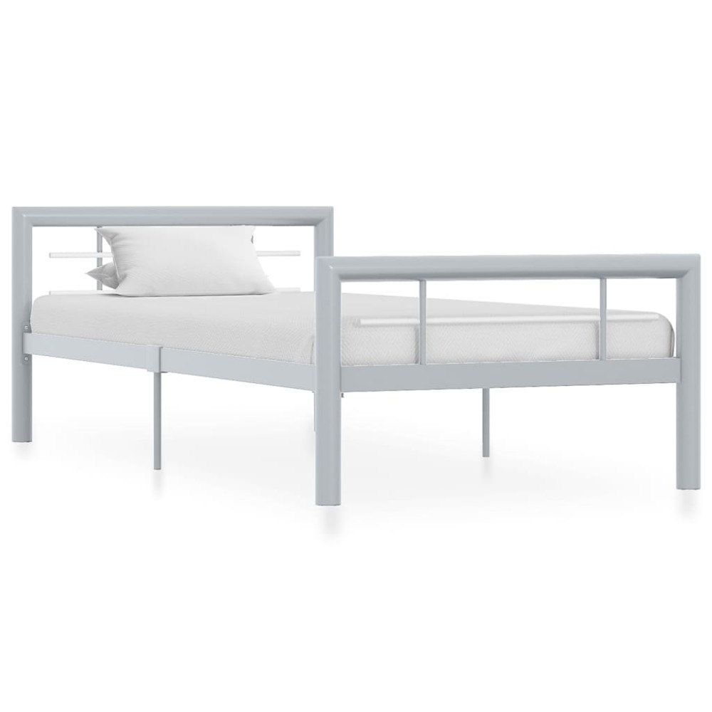 vidaXL Sängram utan madrass grå & vit metall 90x200 cm