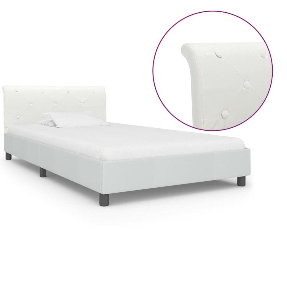 vidaXL Sängram utan madrass vit konstläder 90x200 cm