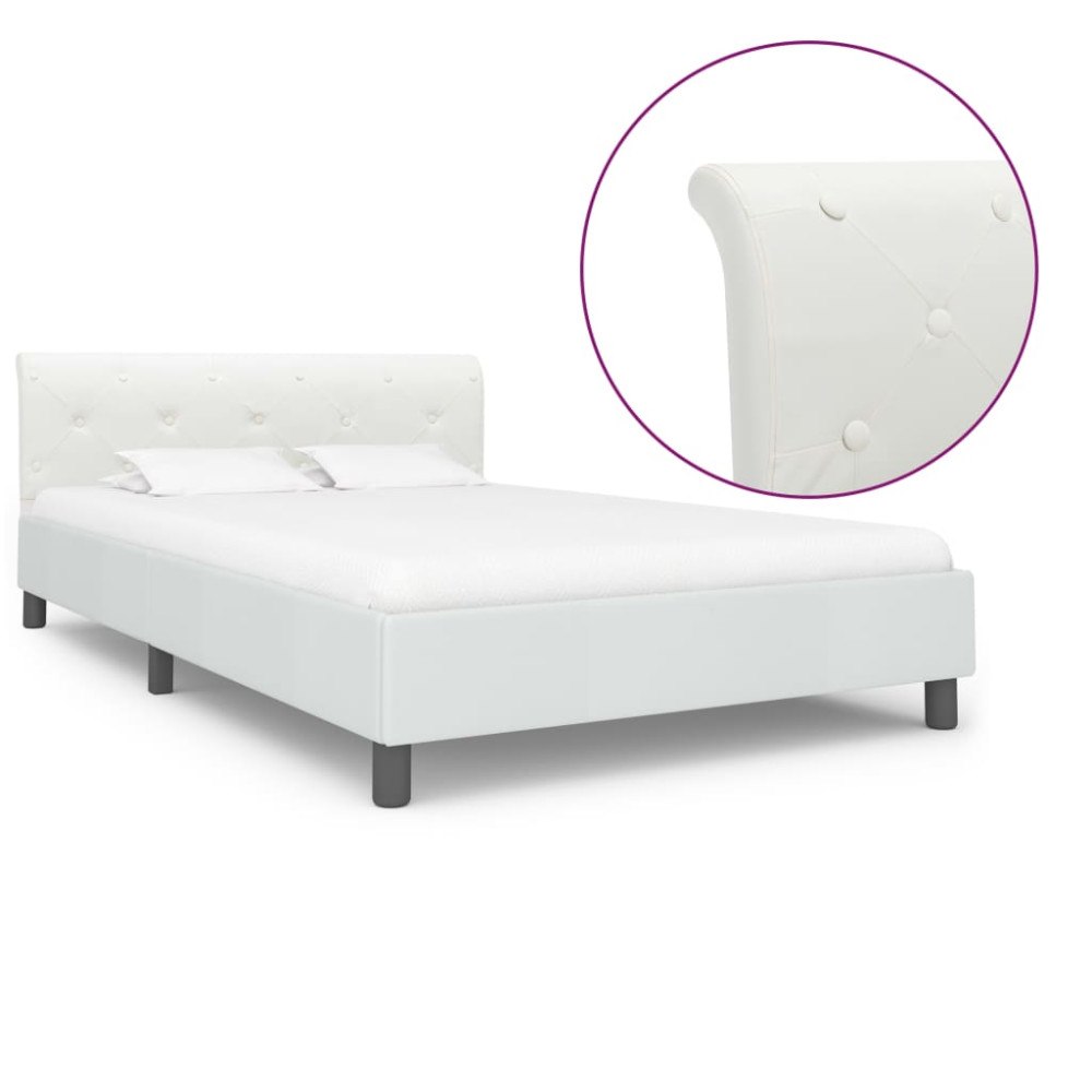 vidaXL Sängram utan madrass vit konstläder 120x200 cm