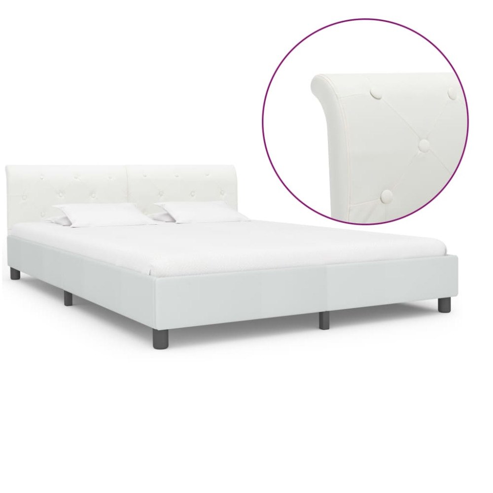 vidaXL Sängram utan madrass vit konstläder 160x200 cm