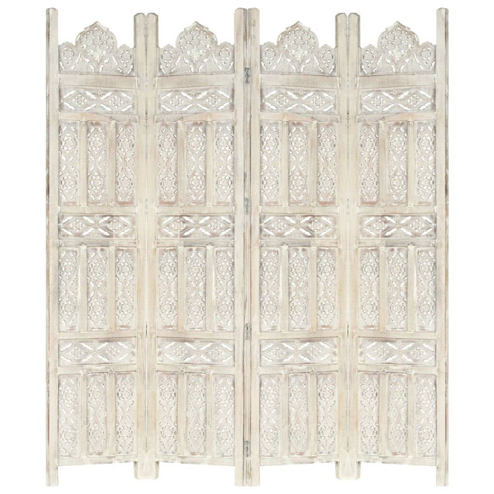 vidaXL Rumsavdelare 4 paneler handsnidad vit 160x165 cm mangoträ