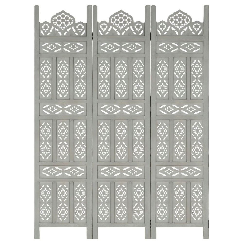 vidaXL Rumsavdelare 3 paneler handsnidad grå 120x165 cm mangoträ