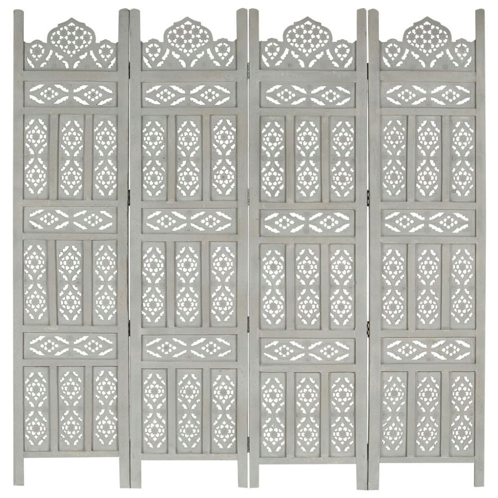 vidaXL Rumsavdelare 4 paneler handsnidad grå 160x165 cm mangoträ