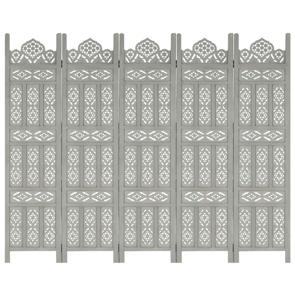 vidaXL Rumsavdelare 5 paneler handsnidad grå 200x165 cm mangoträ